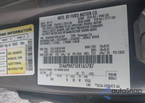 2014 Ford Fusion Se from USA, damaged, VIN 3FA6P0H75ER165787